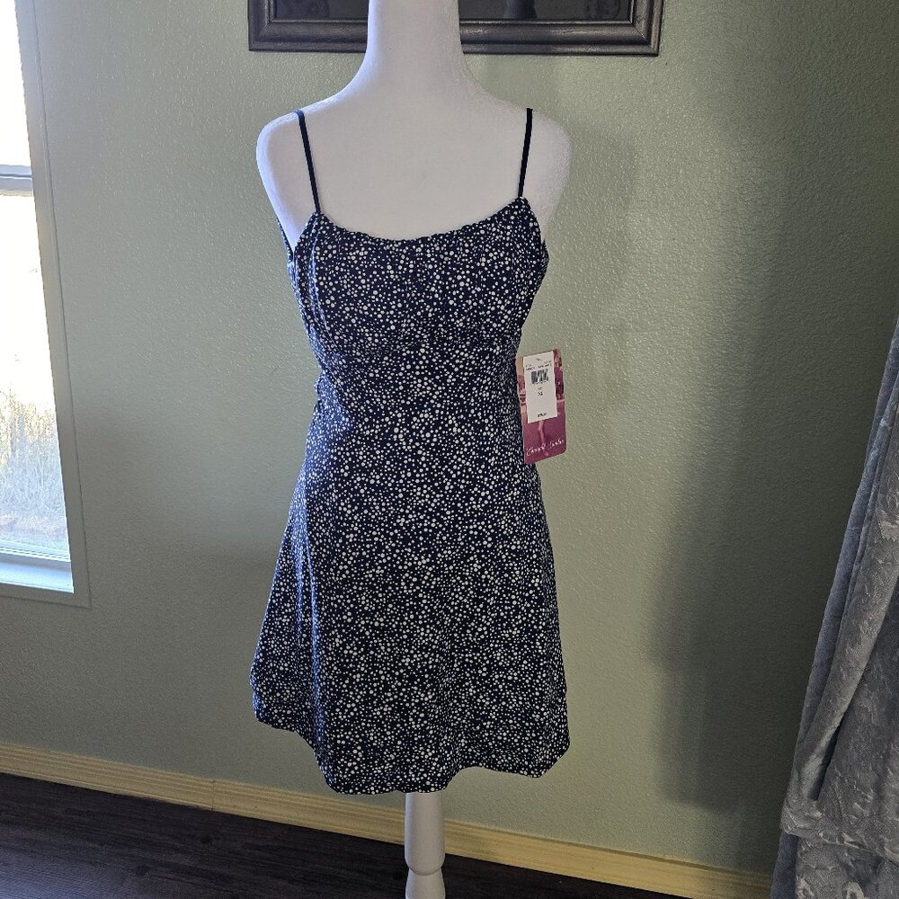 Navy White Sleeveless Abstract Flare Dress